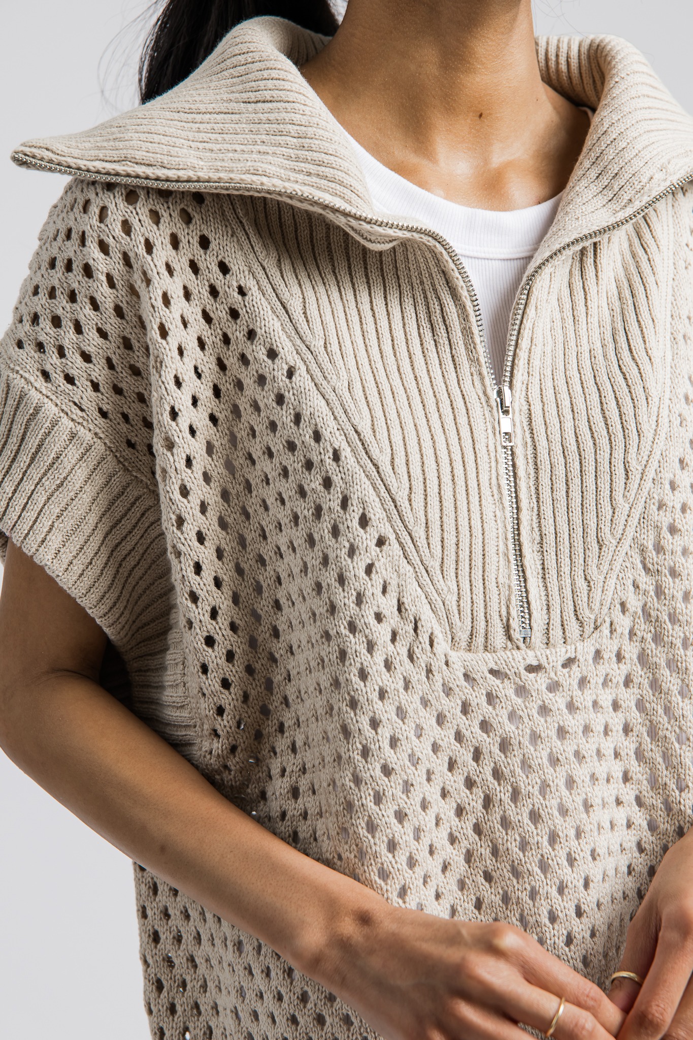 トップス Stone  half zip knitwear S 16aw Half Zip Sweater Top, Stone - New Arrivals - The Blue Door